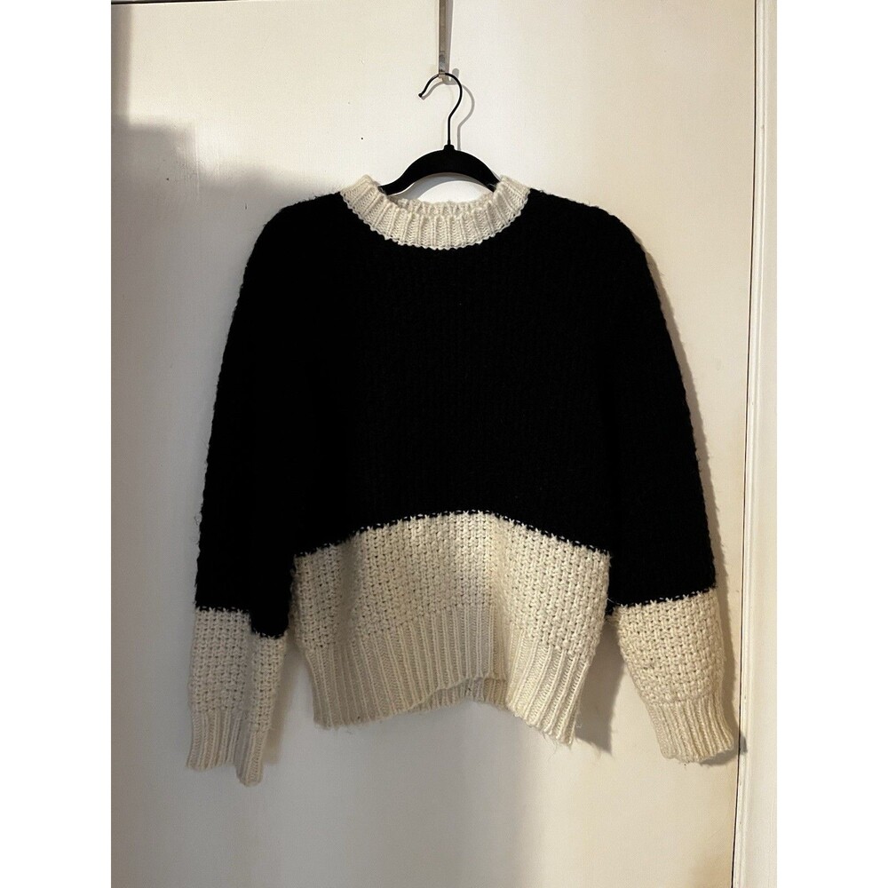 Wild Pony Colorblock Chunky Knit Sweater in Black and Cream